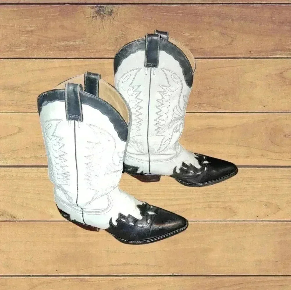 Mens Rio Grande Vintage Black and white cowboy boots.  Size 28 - Picture 4 of 7